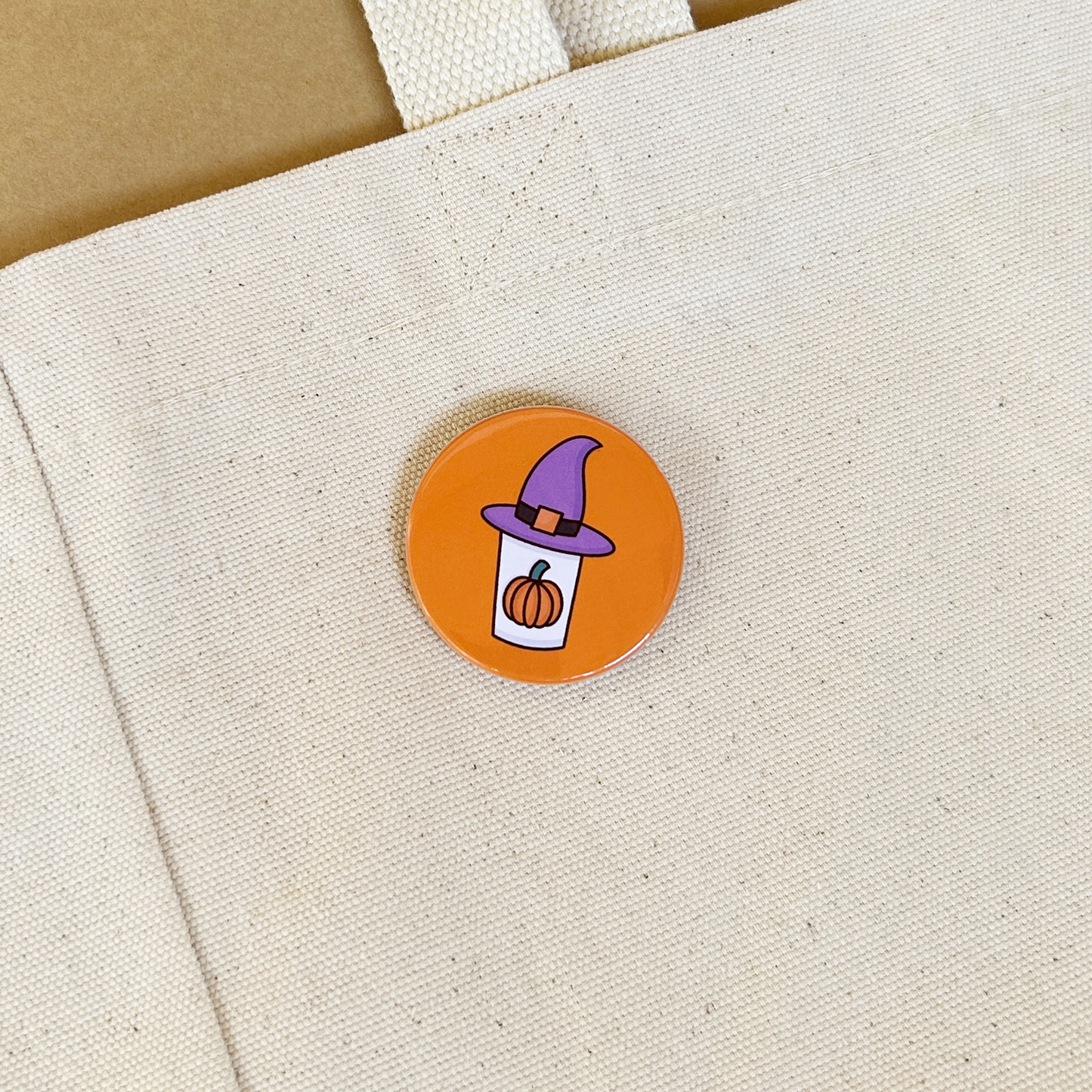 Pumpkin Latte Witch Button Pin